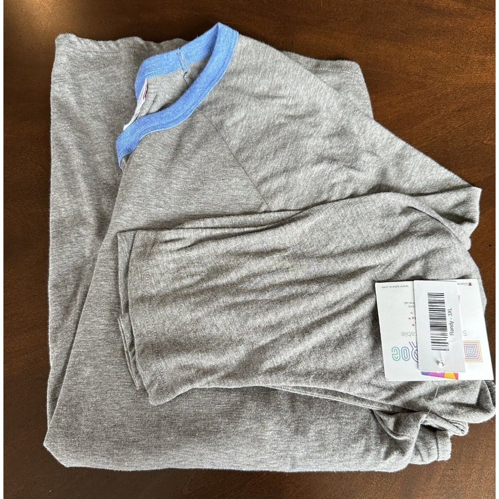NWT LulaRoe Solid Gray w/ Blue Trim Plus Size Randy, Size 3XL‎